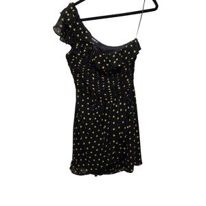 Allen B. Black & Yellow Polka Dot One-Shoulder Ruffled Dress Women's Size 8